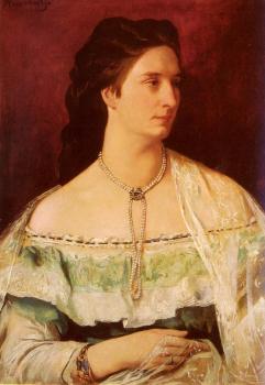 Anselm Feuerbach : Portrait Of A Lady Wearing A Pearl Necklace